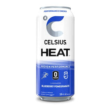 Load image into Gallery viewer, CELSIUS HEAT Blueberry Pomegranate Performance Energy Drink, Zero Sugar, 16oz. Can (Pack of 12)