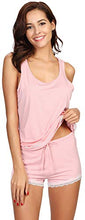 Load image into Gallery viewer, WiWi Bamboo Pajamas for Women Soft Sleeveless Tank Top with Shorts Pajama Sets Scoop Neck Lace Hem Sleepwear S-4X, Pink, Medium
