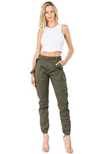 Load image into Gallery viewer, TwiinSisters Women's High Waist Slim Fit Color Cargo Joggers Pants with Matching Belt - Medium, Olive