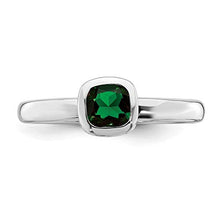Load image into Gallery viewer, Solid 925 Sterling Silver Stackable Cushion Cut Created Emerald Green May Gemstone Ring Eternity Band Size 7