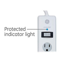 Load image into Gallery viewer, GE 6 Outlet Surge Protector, 10 Ft Extension Cord, Power Strip, 800 Joules, Flat Plug, Twist-to-Close Safety Covers, White, 14092