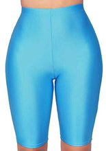 Load image into Gallery viewer, OMZIN Lady Bodycon Neon Biker Shorts Yoga Stretch Workouts Slip Shorts Water Blue M