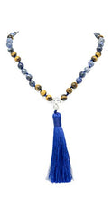 Load image into Gallery viewer, Larimar Accessories | Premium 8MM 108 Mala Beads Necklace with Tassel | Mala Gemstone Necklace | Mala Yoga Necklace | Mala Meditation Beads | Jewelry for Women Men | (Sodalite & Tiger Eye)