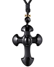Load image into Gallery viewer, Lightock Black Obsidian Cross Necklace Pendant for Men Women Gifts Lord's Prayer Religious Amulet Healing Crystal Quartz Protection