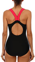 Load image into Gallery viewer, beautyin Women's Competitive Swimsuit Swim Team Conservative Padded Bathing Suit Black and Red