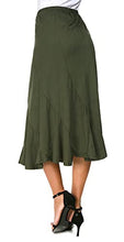 Load image into Gallery viewer, EXCHIC Women's Elegant Ankle Length Ruffle Hem Elastic Waist Midi Skirt (S, Army Green)