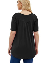 Load image into Gallery viewer, JIOTANG Women's Plus Size Tops Henley Shirts for Women V Neck Buttons Up Pleated Tunic Tops(Black,14Plus)