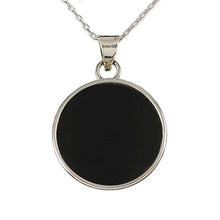 Load image into Gallery viewer, Sterling Silver 925 Round Flat Black Onyx Pendant Necklace 16+2 inches Chain - Elegant Gift Box