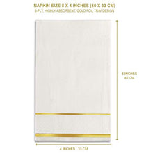 Load image into Gallery viewer, GLAM Dinner Napkins, Gold Trim, 100 Pack - 8x4 Inches Paper Napkins - Wedding Napkins, Disposable - Party Napkins, White and Gold