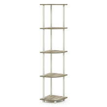 Load image into Gallery viewer, Furinno Turn-N-Tube 5 Tier Corner Display Rack Multipurpose Shelving Unit, 1-Pack, Sonoma Oak/White
