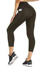 Load image into Gallery viewer, OUYISHANG Shine Leather Workout Capri Leggings for Women with Pockets High Waisted Shiny Pattern Yoga Tight Pants Tummy Control Athletic Running Legging Pink L
