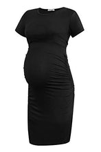 Load image into Gallery viewer, Smallshow Women's Short Sleeve Maternity Dress Ruched Pregnancy Clothes Large Black