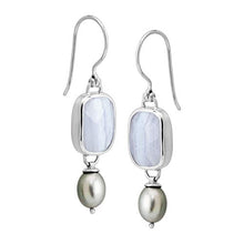 Load image into Gallery viewer, Silpada 'Archipelago for It' Natural Blue Lace Agate & Grey Freshwater Cultured Pearl Drop Earrings in Sterling Silver