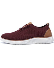 Load image into Gallery viewer, VILOCY Men's Casual Dress Sneakers Oxfords Business Shoes Lace Up Lightweight Comfortable Breathable Walking Knit Mesh Fashion Sneakers Tennis Wine Red,US11.5 EU45