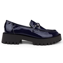 Load image into Gallery viewer, ISOMEI Loafers for Women Comfort Chunky Heel Loafers Patent Leather Chunky Loafers(Blue,8)
