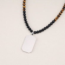 Load image into Gallery viewer, GAVU Dog Tag Pendant Onyx Tiger Eye Crystal Beaded Necklace for Men 20"