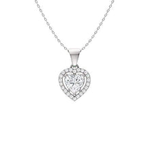 Load image into Gallery viewer, Diamondere Natural and Certified White Topaz and Diamond Heart Petite Necklace in 14k White Gold | 0.51 Carat Pendant with Chain
