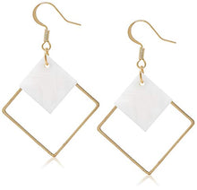 Load image into Gallery viewer, 14k Gold Plated Square White Shell Drop Earrings La Raffine For Women Jewelry Wedding Geometric Earrings for Women Girl Gifts Present Valentines Birthday Anniversary Mothers Day Christmas(Golden)
