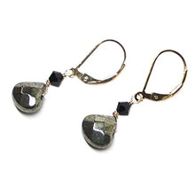 Load image into Gallery viewer, Pyrite Briolette Gold-Filled Lever Back Earrings Crystal