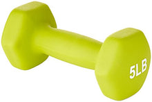 Load image into Gallery viewer, AmazonBasics Neoprene Workout Dumbbell Hand Weights, 20 Pounds Total, Pink/Purple/Green - 3 Pairs (2-Lb, 3-Lb, 5-Lb) & Weight Rack
