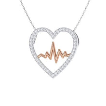 Load image into Gallery viewer, Diamondere Natural and Certified Diamond Heartbeat Necklace in 14k Rose and White Gold | 0.22 Carat Pendant with Chain