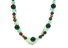 Load image into Gallery viewer, African Necklace for Men - Long Beaded Necklace - Onyx - Green Jade Aventurine - Red Tiger Eye - Yellow Tiger Eye- Tribal Necklace - 26 Inch Necklace