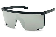 Load image into Gallery viewer, SunglassUP Oversized 150mm Super Shield Mirrored Lens Sunglasses Retro Flat Top Matte Black Frame (Matte Black Frame | Silver)