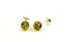 Load image into Gallery viewer, Genuine Baltic Amber Stud Earrings with Sterling Silver, Hand Made From Genuine Baltic Amber (Green)