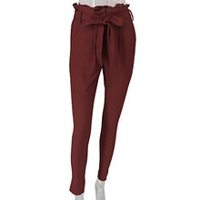 Load image into Gallery viewer, Ohvera Women's All Occasions Paper Bag Waist Pants Trousers with Tie Pockets WineRed Large