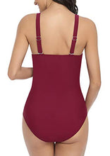 Load image into Gallery viewer, EastElegant Maternity One Piece Swimwear Pregnancy Front Cross Bathing Suits with Adjustable Shoulder Straps Wine Red S