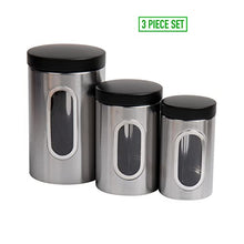 Load image into Gallery viewer, Mind Reader 3 Piece Canister Set, 1, 1.5, 2 Quart, Silver with Black