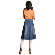 Load image into Gallery viewer, Nantersan Womens Button Front Midi Denim Jean Skirts High Waist A-Line Flare Pleated Chic Skirt