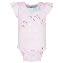 Load image into Gallery viewer, Gerber Baby Girls 4-Pack Short Sleeve Onesies Bodysuits, Pink Unicorns, 6-9 Months