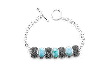 Load image into Gallery viewer, AZIEL 925 Sterling Silver Oval Larimar 3-Stones Love Link Bracelet