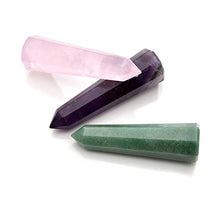 Load image into Gallery viewer, CrystalTears 3pcs 2.4" Healing Crystal Points Wands Natural Amethyst Rose Quartz Green Aventurine Crystal Wand Polished Tumbled Chakra Stone for Home Decor Reiki Healing