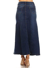 Load image into Gallery viewer, Women's Juniors Mid Rise A-Line Long Jeans Maxi Denim Skirt in Dark Blue Size S