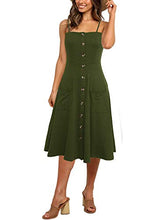 Load image into Gallery viewer, Berydress Women's Casual Beach Summer Dresses Solid Cotton Flattering A-Line Spaghetti Strap Button Down Midi Sundress (S, 6106-Teal)