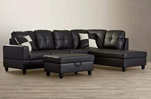 Load image into Gallery viewer, FlashBuy Sofa Sectional Sofa, L-Shape Faux Leather Sectional Sofa Couch Set with Chaise, Ottoman, 2 Toss Pillow Using for Living Room Furniture.(Black)