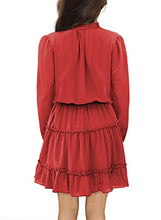 Load image into Gallery viewer, blibean Girl Fall Long Sleeve Dress Tween Kid Tiered Aline Dresses Maxi Boho Midi Dress Bohemian Solid Flowy Swing Clothes Size 12-14 Years XX-Large Red
