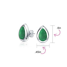 Load image into Gallery viewer, Simple Semi Precious Gemstone Teardrop Pear Shaped Green Agate Simulated Jade Bezel Set Stud Earrings For Women 925 Sterling Silver