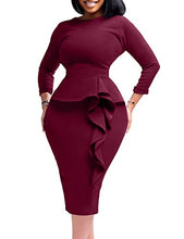 Load image into Gallery viewer, Mizoci Women's Sexy Long Sleeve Elegant Bodycon Ruffle Formal Midi Cocktail Party Dress, Small, Wine Red
