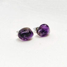 Load image into Gallery viewer, Dark Amethyst Earrings - Sterling Silver Backing - 5-10mm Raw Crystal Studs - Hypoallergenic and Nickel-Free Earrings