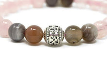 Load image into Gallery viewer, Larimar Accessories | 8mm Mala Beads Bracelet | Mala Gemstone Bracelet | Mala Yoga Bracelet | Mala Prayer Bracelet | Mala Meditation Beads Bracelet | (Rose Quartz & Botswana)