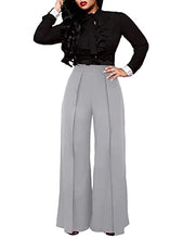Load image into Gallery viewer, Lrady Womens Casual High Waist Wide Leg Long Palazzo Pants High Split Legs Loose Fit Elegant Elastic Waist Trousers, Grey, Medium