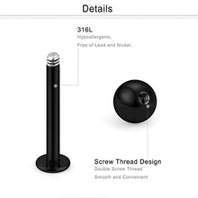 Load image into Gallery viewer, Dyknasz 16G Stainless Steel Labret Studs Monroe Lip Rings Retainer Cartilage Tragus Nail Conch Helix Earring Barbell Piercing Jewelry with Clear Diamond CZ for Women Men Black