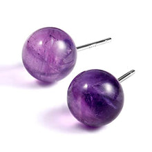 Load image into Gallery viewer, Jewever Genuine Amethyst Crystal Stud Earrings for Women 925 Sterling Silver Round 8mm Gift Jewelry
