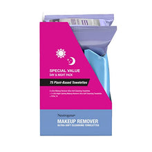 Load image into Gallery viewer, Neutrogena Day & Night Wipes, Makeup Remover Face Cleansing Towelettes & Night Calming Facial Cloths, 100% Plant Based Fibers Wipe Away Dirt, Alcohol-Free, 3 Packs of 25 ct, 75 ct
