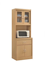 Load image into Gallery viewer, Hodedah Long Standing Kitchen Cabinet with Top & Bottom Enclosed Cabinet Space, One Drawer, Large Open Space for Microwave, Beech
