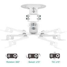 Load image into Gallery viewer, WALI Projector Ceiling Mount, Universal Low Profile Projector Mount with Retractable Arms and Multiple Adjustment Function (PM-002-W), White
