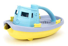 Load image into Gallery viewer, Green Toys Tugboat, Grey/Yellow/Turquoise Assorted - Pretend Play, Motor Skills, Kids Bath Toy Floating Pouring Vehicle. No BPA, phthalates, PVC. Dishwasher Safe, Recycled Plastic, Made in USA.